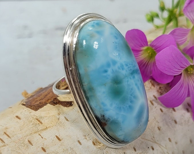 Larimar Ring, Dominican Larimar Sterling Silver Ring, Larimar Silver Ring, Premium Larimar Sterling Silver Ring  Size 6 Gift for Her, FB