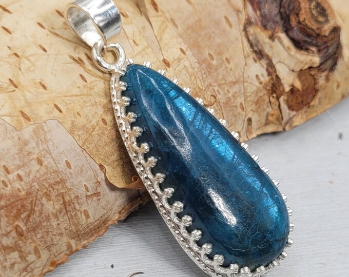 Natural Premium Quality Apatite Pear Handmade .925 Sterling Silver Statement Pendant 10gr DD07 Boho Pendant Handmade Pendant