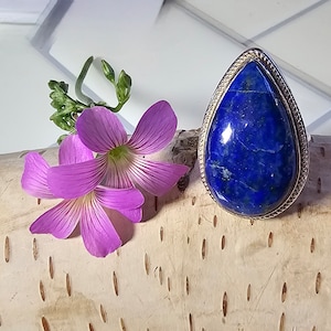 Lazuli Lapis Ring, Lapis Lazuli Sterling Silver Ring Size 6.5, Gift for Her, Handmade Lapis Ring, Statement Lapis Ring, HF