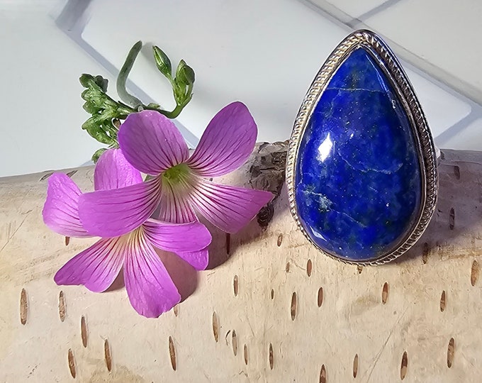 Lazuli Lapis Ring, Lapis Lazuli Sterling Silver Ring Size 6.5, Gift for Her, Handmade Lapis Ring, Statement Lapis Ring, HF