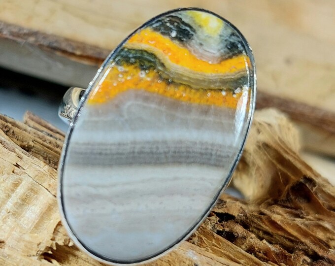 Bumblebee Jasper Ring, Jasper Sterling Silver Size 5 1/2, Gift for Her, Boho Ring, Statement Ring, Handmade Ring