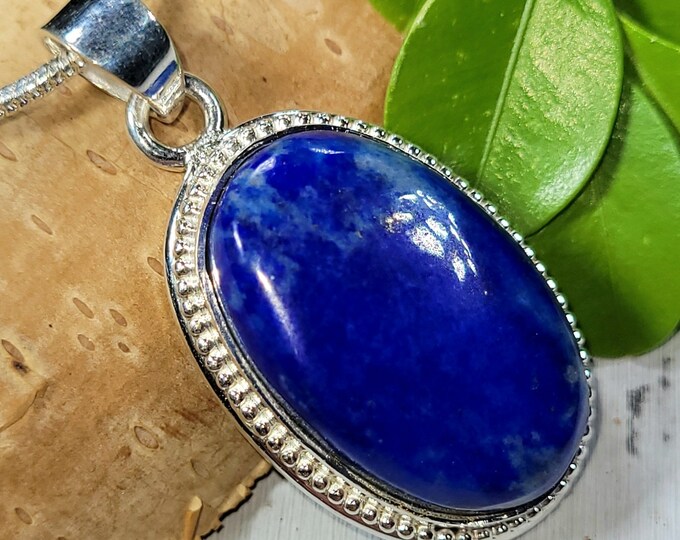 Lapis Lazuli Pendant, Lapis Lazuli Oval Sterling Silver Pendant, Handmade Lapis Pendant, Gift for Her, Statement Pendant, FG24