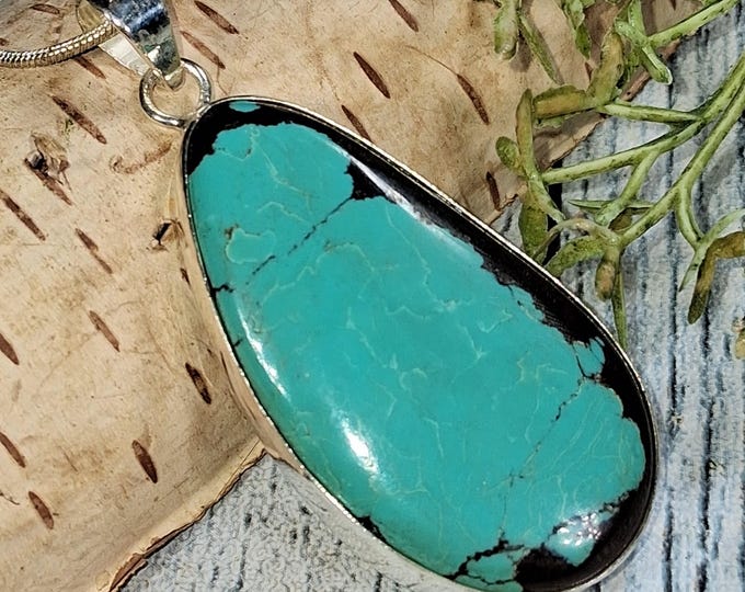 Handmade Arizona Turquoise Sterling Silver Pendant: Boho Arizona Turquoise Pear Pendant; KB34