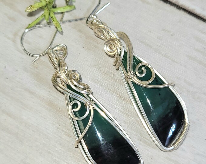 Blue Opalized Earrings, Opalized Sterling Silver Wire Wrapped Earrings, Petrified Wood Earrings, Hand Wrapped Earrings, Gift for Her GE38