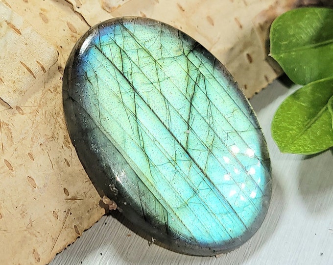 Natural Bright Flash Labradorite Oval Cabochon 35ct 7 Grams 33mm x 23mm Wire Wrapping, Weaving or Pendant, Collector AC26
