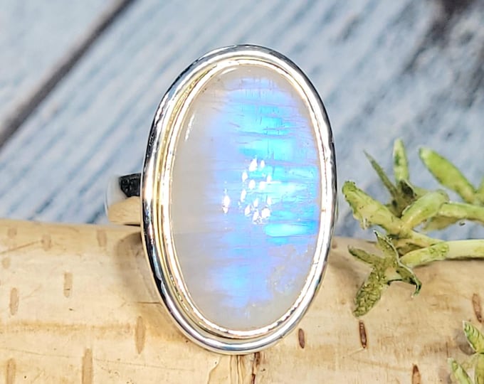 Rainbow Moonstone Ring, Moonstone Ring, Sterling Silver Moonstone Ring, Moonstone Ring Size 6.25, Statement Ring, Boho Ring, JC