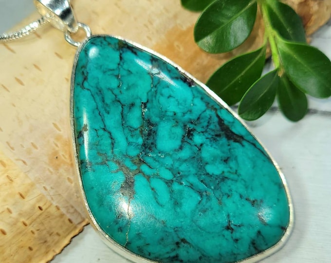Spiderweb Turquoise Pendant, Natural Turquoise Sterling Silver Pendant, Large Turquoise Pendant, Gift for Her, Statement Pendant, DR40