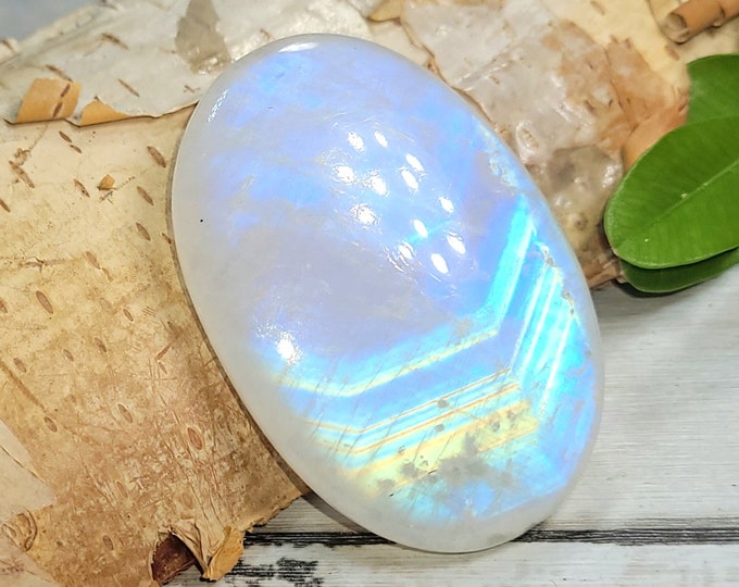 Natural Premium AAA Grade Rainbow Moonstone Oval 65Ct Cabochon Wire Wrapping, Weaving, or Pendant 40mm x 26mm Gift for Her, Collector