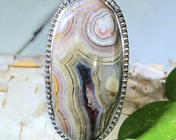 Natural AA Crazy Lace Agate .925 Sterling Silver Ring Size 8.5 11 Grams 1 1/4" x 3/4" EU14
