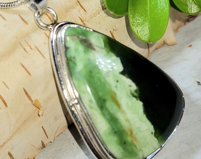 Natural AAA Chrome Chalcedony .925 Sterling Silver Pendant 1 7/8" x 1" 11 Grams  EJ09