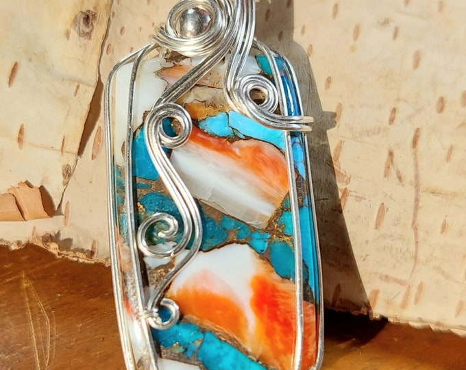 Spiny Oyster Wire Wrapped Pendant, Handmade Spiny Oyster Pendant, Sterling Silver Spiny Oyster Pendant, .925 Wire Wrapped Pendant GC19