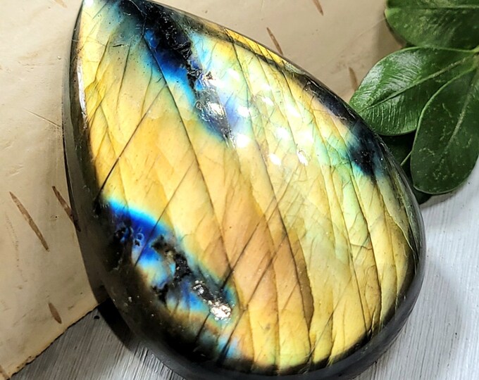 Natural Top Quality Multi-Flash Labradorite Pear Cabochon 70ct 14 Grams 40mm x 28mm Wire Wrapping, Weaving or Pendant, Collector CK25