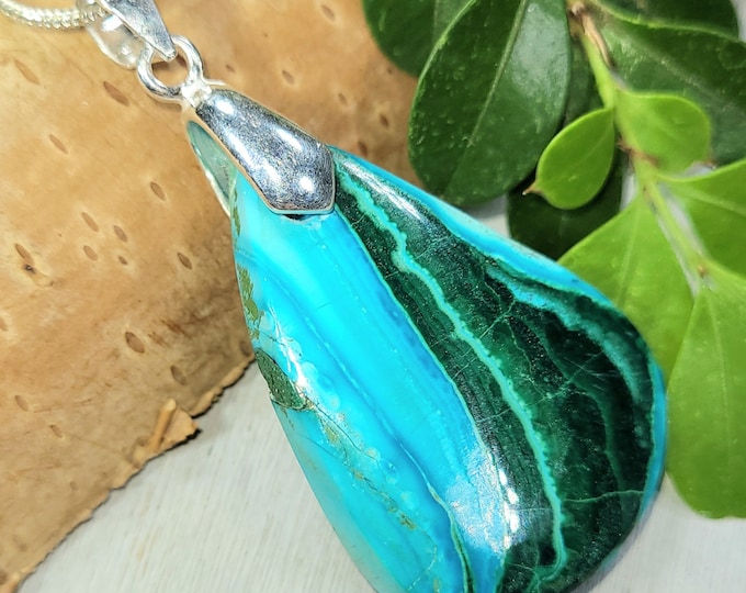 Chrysocolla Malachite Pendant, Malachite Chrysocolla Sterling Silver Pendant, Handmade Malachite Chrysocolla Pendant, Gift for Her. FS01