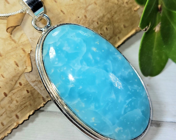 Natural Premium Grade Hemimorphite Oval Handmade .925 Sterling Silver Pendant 14 grams 2" x 1" CS42 Gift for Her Solid Sterling Silver