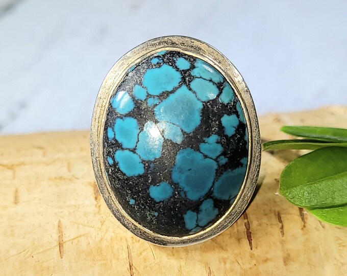 Natural Tibetan Turquoise Sterling Silver Ring, Premium Grade Turquoise Ring Size 7, Statement Turquoise Ring, Handmade Turquoise Ring, DU