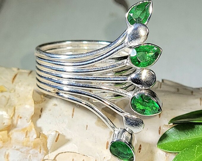 Natural Unique Design Chrome Diopside .925 Sterling Silver Ring Size 9 7 Grams 1 1/4" x 3/8" S04