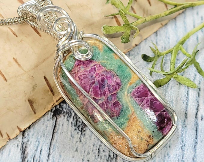 Ruby Fuchsite Sterling Silver Pendant: Handmade Wire Wrapped Jewelry