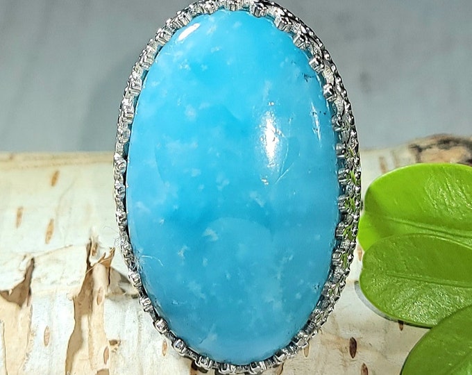 Natural Best Quality Hemimorphite  .925 Sterling Silver Crown Setting Ring Size 7 10 Grams 1 1/4" x 13/16" AH11