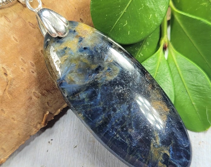 Pietersite Pendant, Blue Pietersite Sterling Silver Pendant, Handmade Oval Pietersite  Pendant, Statement Pendant, Gift for Her, FL18