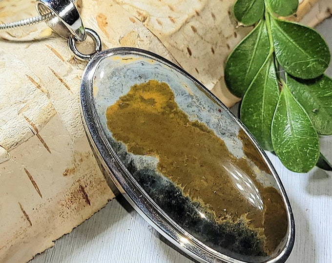 Natural Best Grade Stunning Ocean Jasper Oval Handmade .925 Sterling Silver Pendant 2 1/4" x 7/8" 13 Grams AN02
