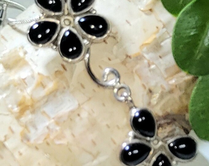 Natural High Quality Black Onyx .925 Sterling Silver Pendant Measures 2" x 3/4" 7 L18