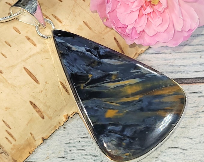 Pear Pietersite Sterling Silver Pendant: Handmade Statement Jewelry JV03