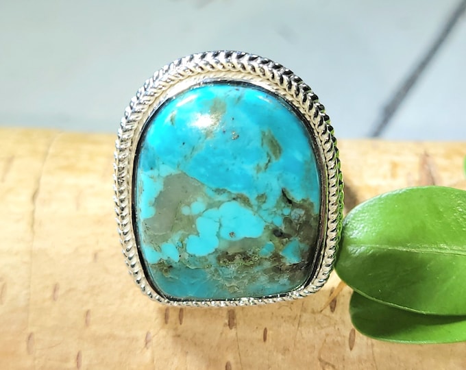 Turquoise Ring, Kingman Turquoise Ring, Turquoise Sterling Silver Size 6.25, Gift for Her, Boho Ring, Statement Ring, Handmade Ring, FU16