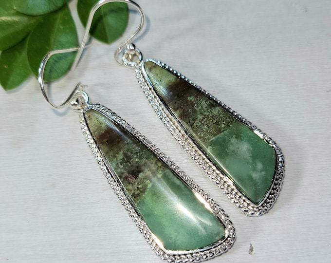 Natural Rare AAA Grade Multi Color Opalized Wood Handmade .925 Sterling Silver Earrings 13 Grams 2 1/8" x 9/16" CO13 Gift for Her