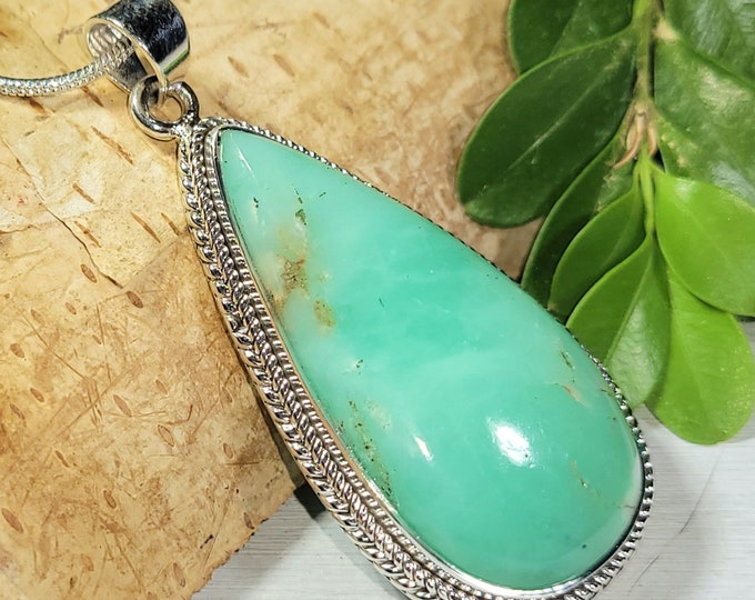 Natural High Grade Australian Chrysoprase Handmade .925 Sterling Silver Pendant 2" x 7/8" 11 grams CE32