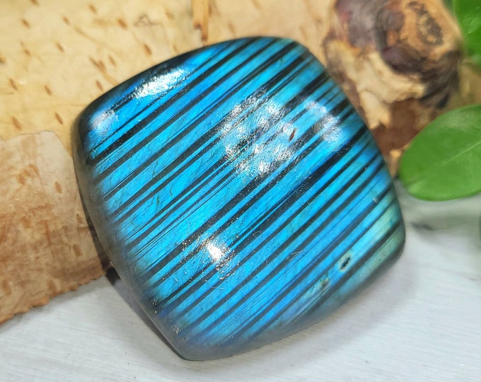 Natural AAA Grade Blue Flash Labradorite Square Cabochon 85ct 17 Grams 34mm x 34mm Wire Wrapping, Weaving or Pendant DE04