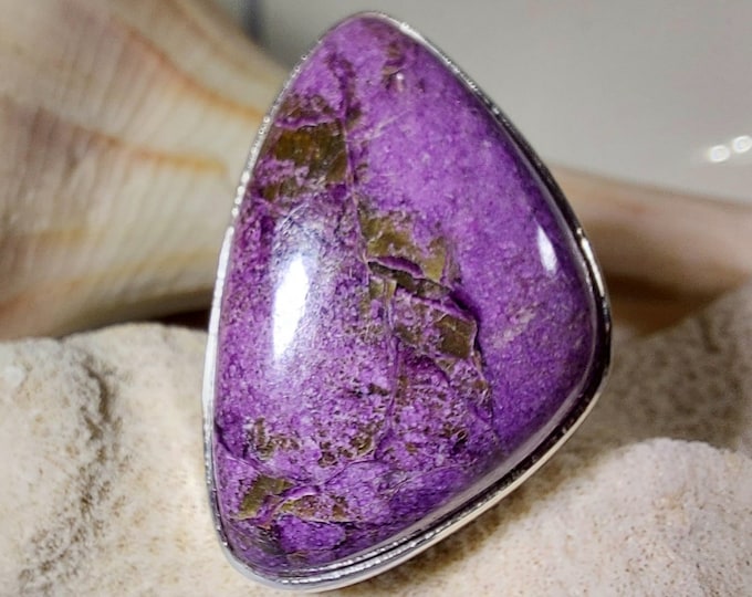 Natural Premium Grade Stichtite Sterling Silver Ring, Boho Ring, Statement Ring; Handmade Ring, Premium Grade Stichtite, Ring Size 6 1/2 GP
