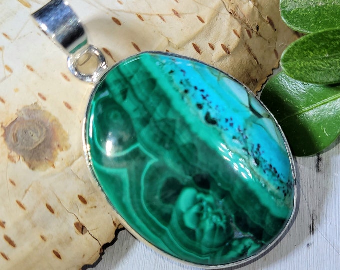 Chrysocolla Malachite Pendant, Chrysocolla Malachite Sterling Silver Pendant, Handmade Pendant, Statement Pendant, Gift for Her, DN05