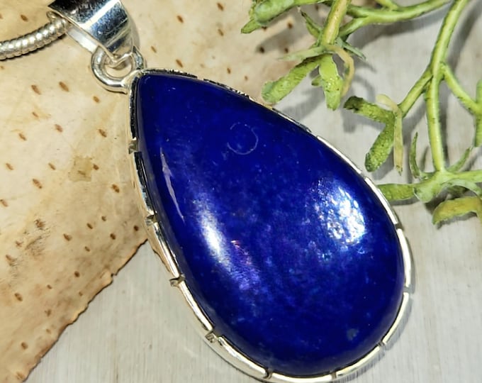 Lapis Lazuli Pendant, Lapis Lazuli Pear Sterling Silver Pendant, Handmade Lapis Pendant, Gift for Her, Statement Pendant, HG09