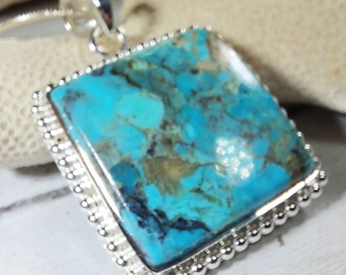 Turquoise Pendant, Sterling Silver Turquoise Pendant, Kingman Arizona Turquoise Boho Pendant, Statement Pendant GH02