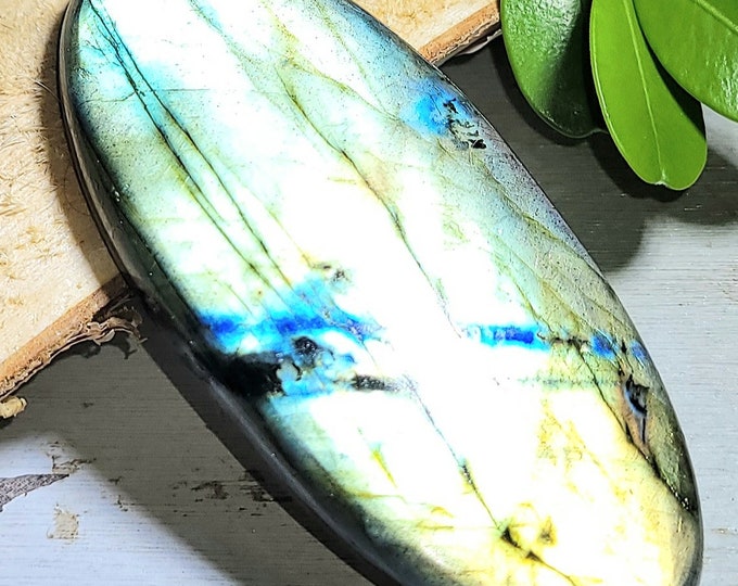 Natural Multi-Flash Labradorite Oval Cabochon 110ct 64mm x 29mm Wire Wrapping, Weaving or Pendant, Collector LB01