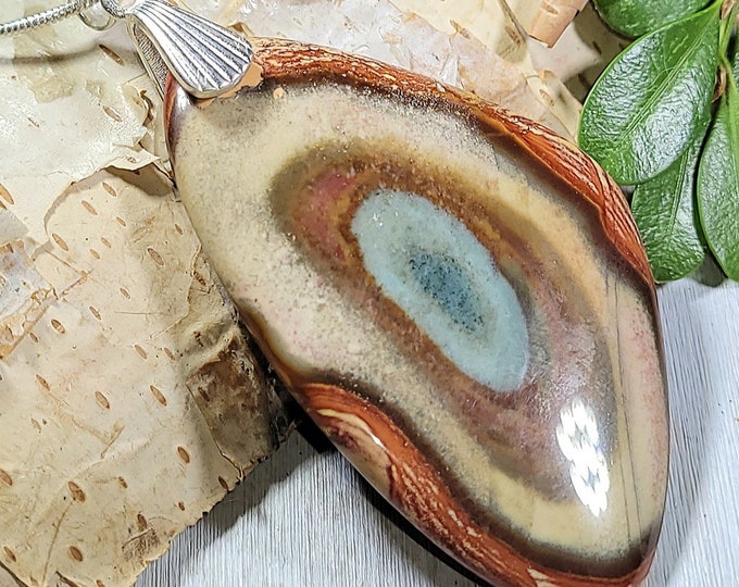 Natural AAA Poly Chrome Jasper Cabochon .925 Sterling Silver Pendant 2 5/8" x 1 1/4" EZ32 Heavy Duty Designer Sterling Silver Bail