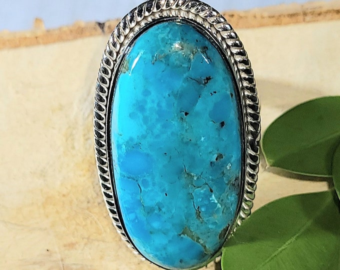 Natural AA Arizona Kingman Turquoise .925 Sterling Silver Ring Size 7 11 Grams 1 3/8" x 3/4" ER20