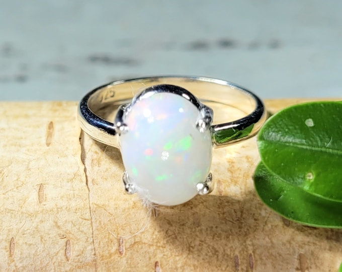 Ethiopian Opal Sterling Silver Ring - Handmade Statement Ring, Size 6.25