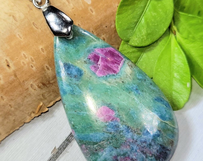 Ruby Fuchsite Pendant, Ruby Fuchsite Sterling Silver Pendant, Pear Ruby Fuchsite Pendant, Statement Pendant, Gift for Her, Top Quality  FC05