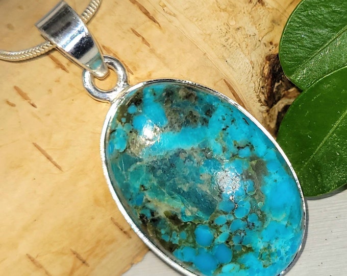 Natural Top Grade Arizona Kingman Turquoise Handmade .925 Sterling Silver Pendant 1 3/4" x 7/8" 7 grams DD29