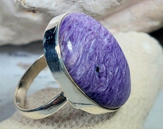 Charoite Ring,.925 Sterling Silver Charoite Ring, Size 8 3/4 Charoite Ring, Statement Ring, Size 8 3/4 Sterling Silver Ring, Gift for her GG