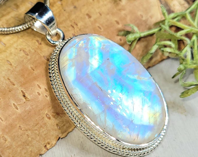 Moonstone Pendant, Rainbow Moonstone Sterling Silver Pendant, Handmade Moonstone Pendant, High Grade Moonstone Pendant, HM03