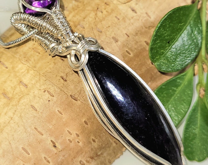 Purpurite and Amethyst Sterling Silver Wire Wrapped Pendant, Hand Wire Wrapped Pendant, Statement Pendant, Gift for Her, GD37