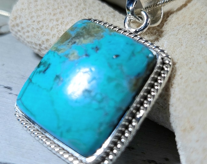 Turquoise Pendant, Sterling Silver Turquoise Pendant, Kingman Arizona Turquoise Boho Pendant, Statement Pendant GH06