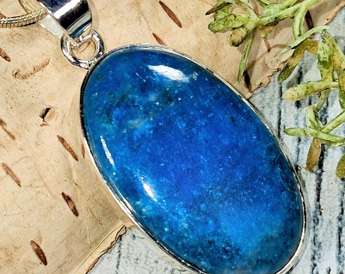 Handmade Blue Apatite Sterling Silver Pendant: Apatite Oval Statement Jewelry, KB23