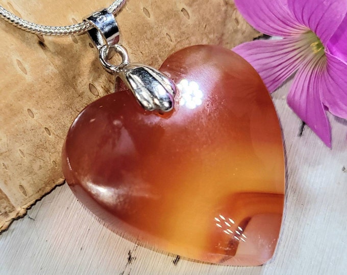 Carnelian Heart Pendant, Carnelian Heart Sterling Silver Pendant, Statement Pendant, Handmade Pendant, FA33