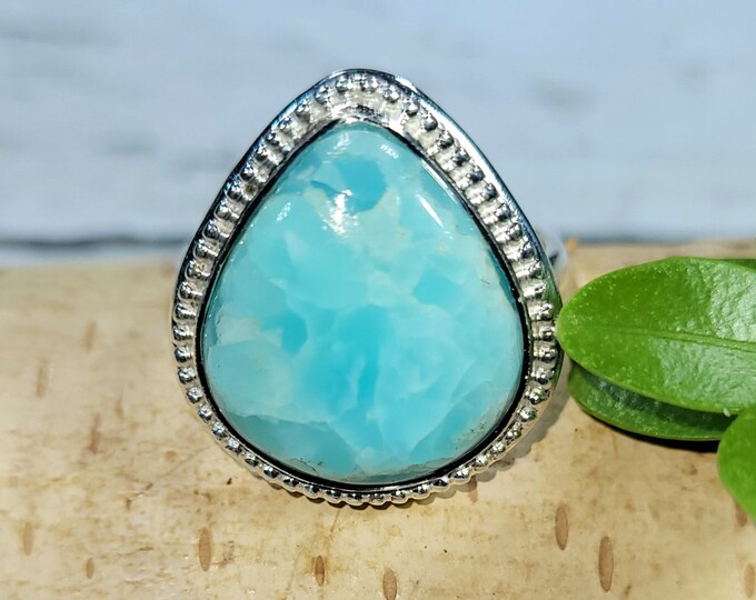 Natural High Grade Hemimorphite Pear Handmade .925 Sterling Silver Ring Size 9 Vibrant Blue Best Grade Hemimorphite Gift for Her