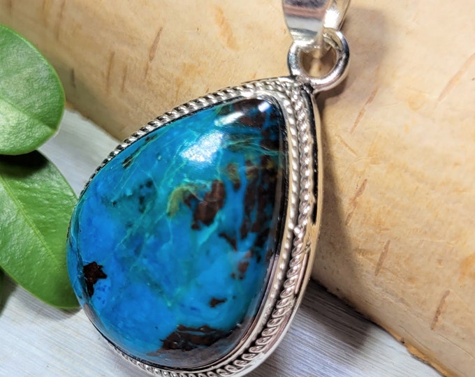 Natural High Grade Handcrafted Pear Shattuckite .925 Sterling Silver Pendant 9 Grams measures 11/2" x 7/8 CO20 Genuine Stone Gift for Her