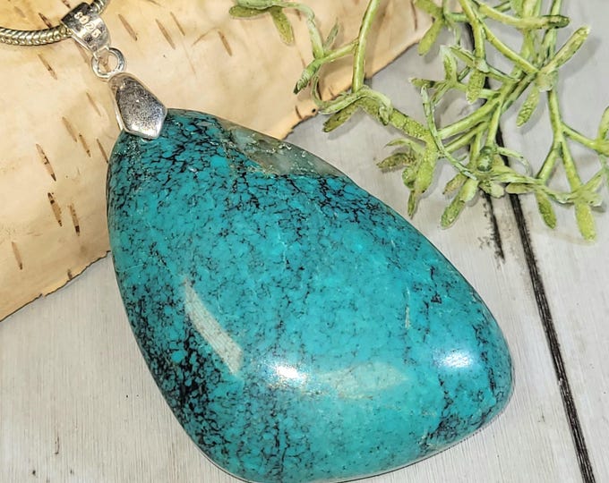 Natural Spiderweb Turquoise Pendant, Spiderweb Turquoise Sterling Silver Pendant, Handmade Turquoise Pendant, Statement Pendant, HP26