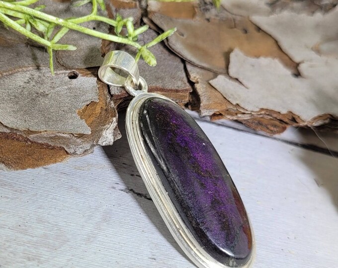 Natural Rare High Grade Oval Purpurite .925 Sterling Silver Pendant 2 1/8" x 3/4" 12 Grams CZ05